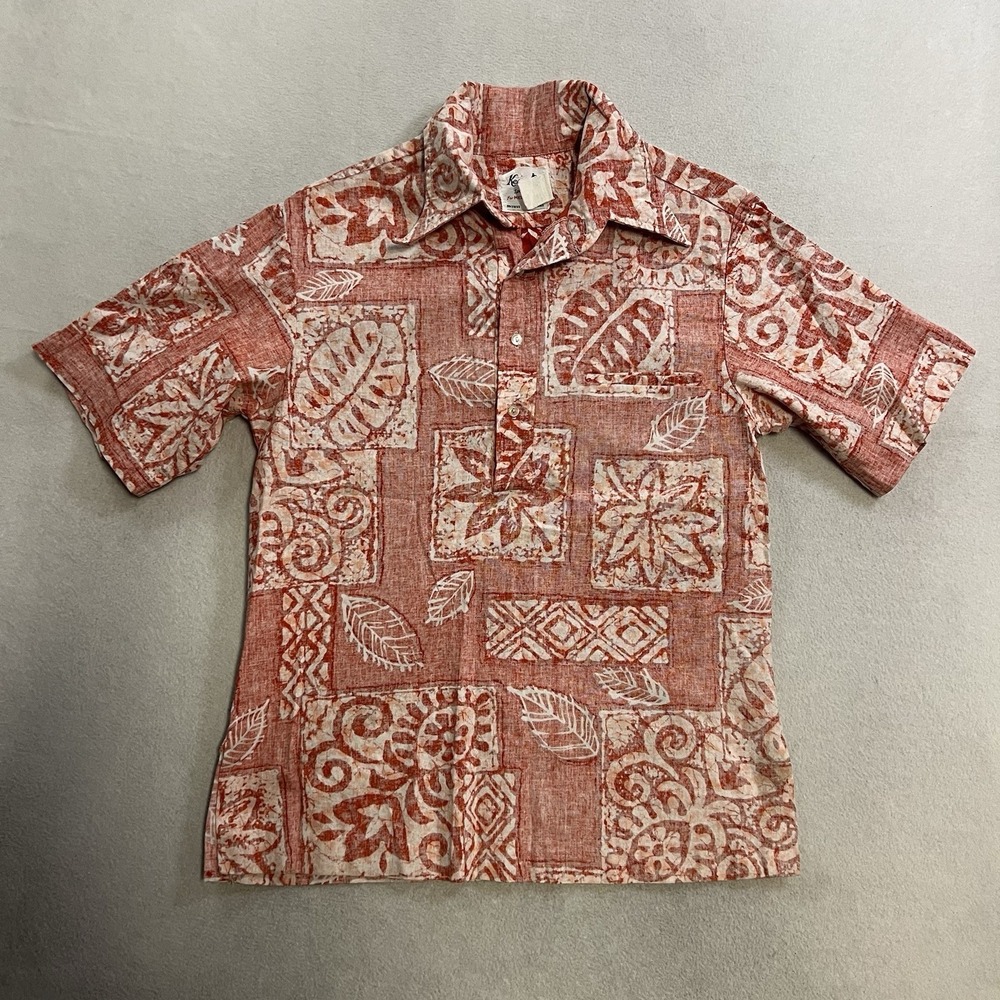 VTG 60s Keone Tunic Shirt Men's Medium Hawaiian Reverse Print Cotton Boho Hippie